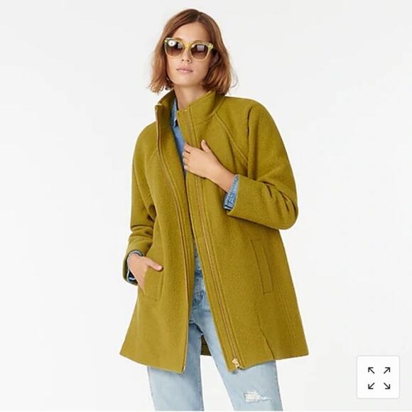 J. Crew Swingy Mock Neck Coat Italian Boiled Wool Full Zip Jacket Green Size XL - Picture 1 of 15
